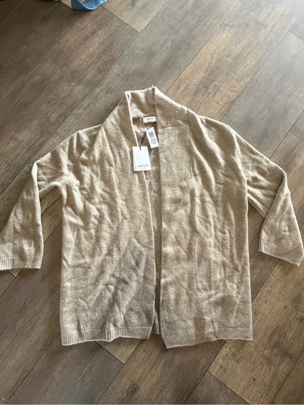 Aritzia Cozy Open-Front cashmere Cardigan in Light Taupe size 1 nwt